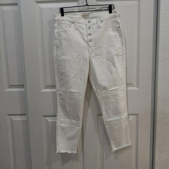 Madewell Jeans Womens Sz 31 10" High Rise Skinny Crop White Button Fly Mom Denim - Picture 2 of 10